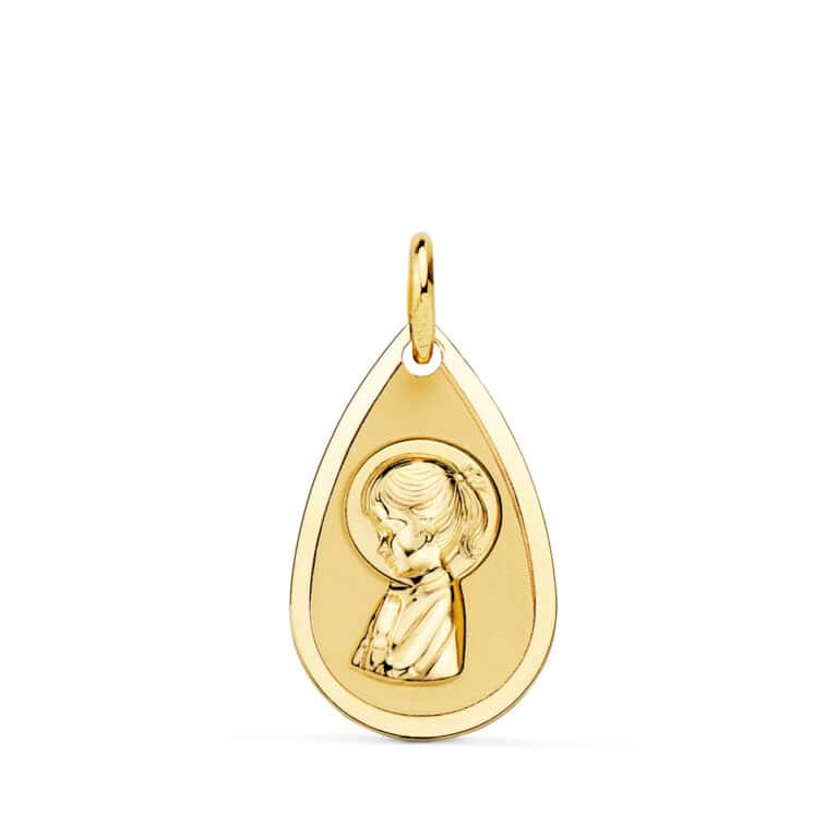 Medalla Virgen Niña 19 x 11 mm Oro Amarillo 18 Quilates - Imagen 1