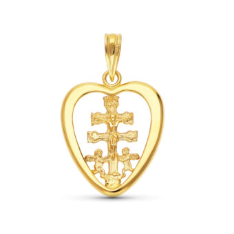 Cruz de Caravaca 20 x 16 mm Oro Amarillo 18K Corazón