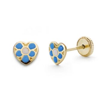 Pendientes Bebé 5 mm en Oro Amarillo 18 Quilates Corazón Azul