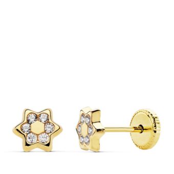 Pendientes Bebé Estrella 5 mm en Oro Amarillo de 18 Quilates con Circonitas