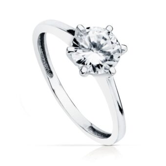 Solitario Compromiso Oro Blanco 18K Aro Cuchilla y Circonita 7 mm