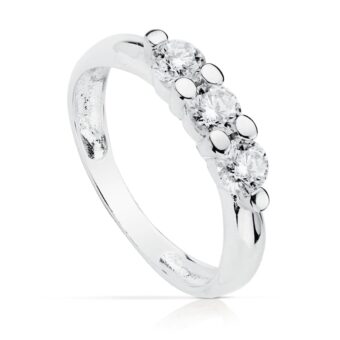 Solitario Compromiso Oro Blanco 18K Tres Circonitas 4 mm