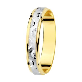 Alianza de 4 mm en Oro Bicolor 18K con Tallado de Ondas Centrales