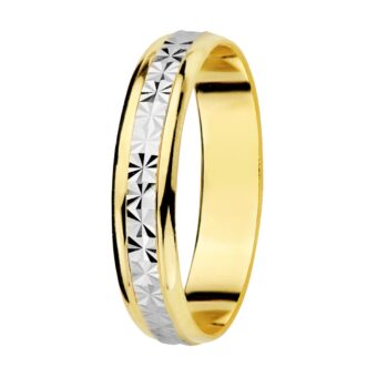 Alianza de 4 mm en Oro Bicolor 18K con Tallado Diamantado Central