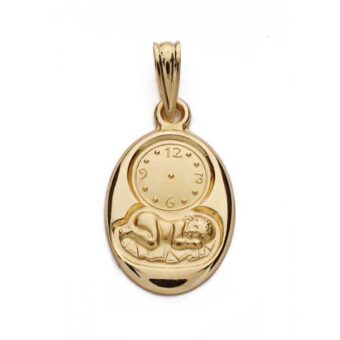 Medalla Bebé 20 x 12mm Niño con Reloj en Oro Amarillo 18 Quilates