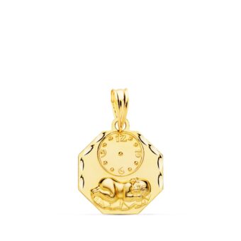Medalla Bebé 17 x 14mm Niño con Reloj en Oro Amarillo 18 Quilates Octagonal