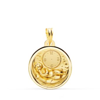Medalla Bebé 18 mm Niño de la Hora en Oro Amarillo 18 Quilates Bisel