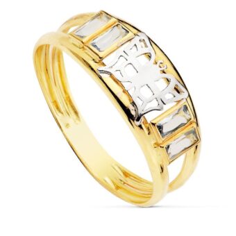 Anillo en Oro Bicolor 18K con Cuerpo de 3mm de Doble Hilo y Mariposa Calada