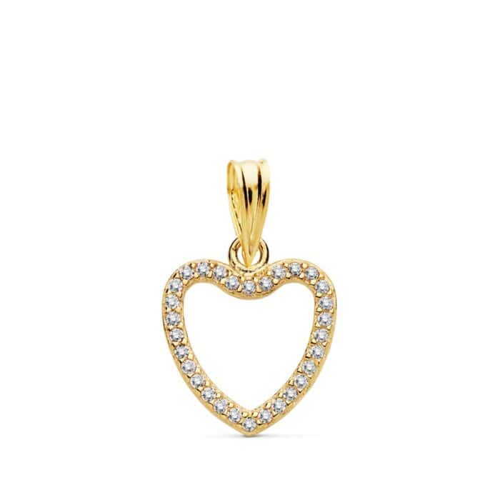 Colgante 14 x 11 mm en Oro Amarillo de 18 Quilates Forma de Corazón de Circonitas - Imagen 1