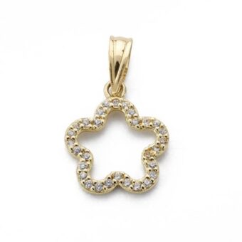 Colgante 14x12 mm en Oro Amarillo de 18 Quilates Forma de Flor con Circonitas