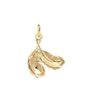 Colgante Doble Pluma 17x15 mm en Oro Amarillo de 18 Quilates