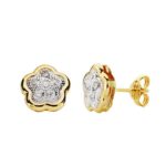 Pendientes 8 mm Oro Bicolor de 18 Quilates Flor con Circonitas