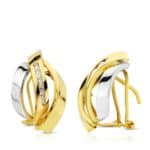 Pendientes 17x11 mm Triple Banda Oro Bicolor de 18 Quilates con Circonitas
