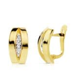 Pendientes Bandas 14x7 mm en Oro Bicolor de 18 Quilates con Circonitas