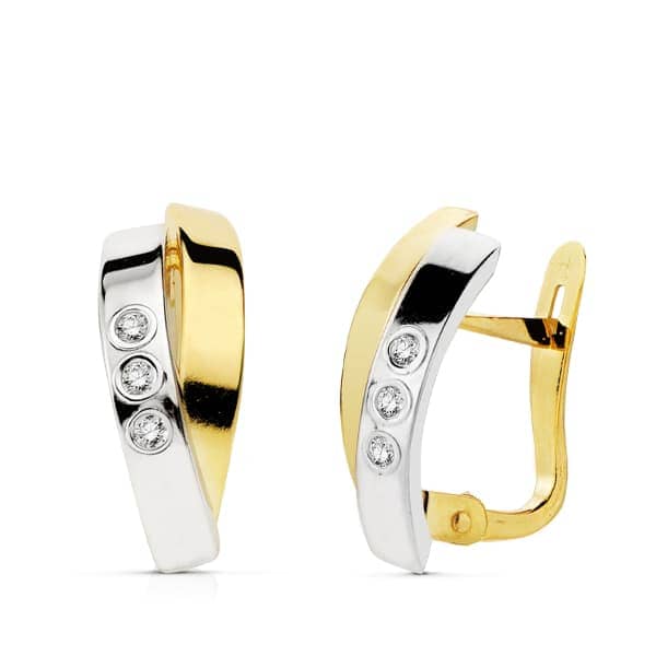 18774 Pendientes Bandas 15x6 mm en Oro Bicolor de 18 Quilates con Circonitas - Imagen 1