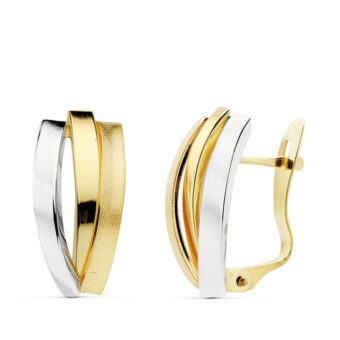 Pendientes Triple Banda 16x7 mm en Oro Bicolor de 18 Quilates