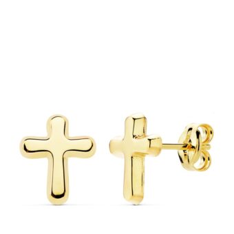 Pendientes en Oro Amarillo 18 Quilates con Cruz Lisa de 9 x 8 mm