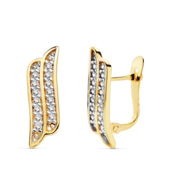 Pendientes 16x5 mm Doble Banda Circonitas Oro Bicolor 18 Quilates