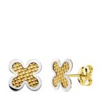 Pendientes 7 x 7 mm en Oro Bicolor 18 Quilates Flor Diamantada