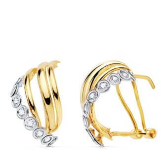 Pendientes 18x10 mm en Oro Bicolor 18 Quilates Concha en Banda con Circonitas