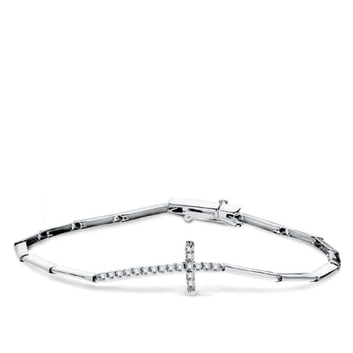 Pulsera Articulada en Oro Blanco 18 Quilates con Cruz de Circonitas - Imagen 1