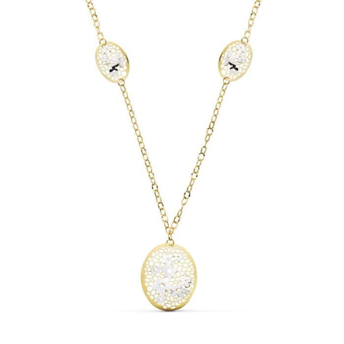 Collar Esferas Flores Oro Bicolor 18 Quilates - Imagen 1