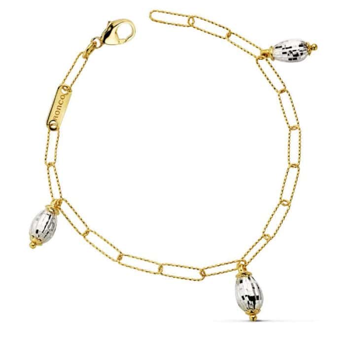 Pulsera Cadena Detalles Colgantes en Oro 18 Quilates Bicolor - Imagen 1