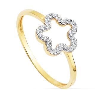 Anillo en Oro Bicolor 18K con Flor de Circonitas
