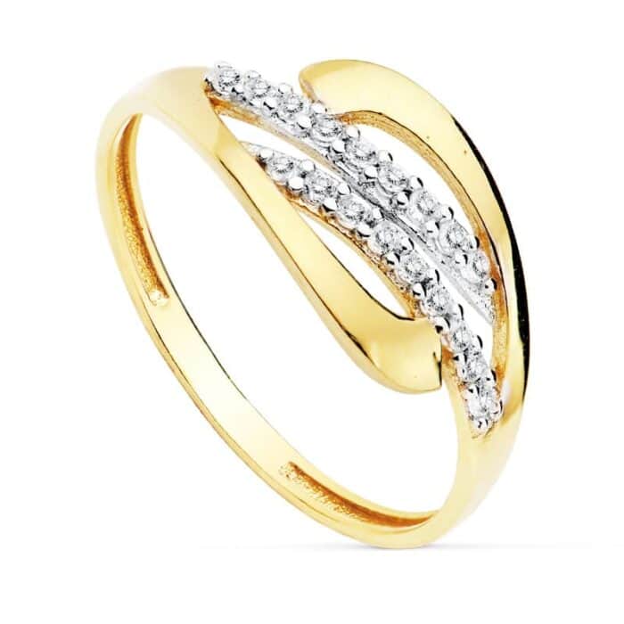 Anillo en Oro Bicolor 18K con Aro Entreabierto y Dos Bandas Diagonales - Imagen 1