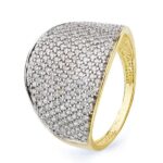 Anillo en Oro Bicolor 18K con Superficie Sobredimensionada y Pavé de Circonitas