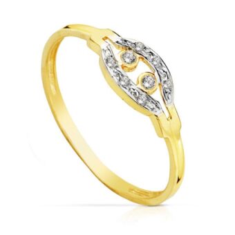 Anillo en Oro 18K Bicolor con Abertura Aro y Circonitas
