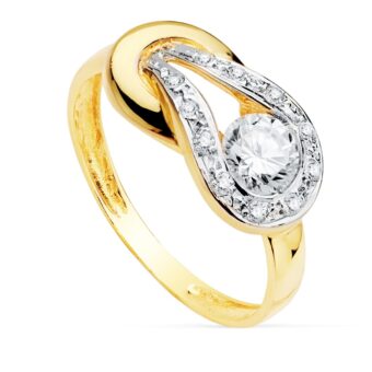 Anillo Oro Bicolor 18 Quilates Doble Hebilla con Circonita Central
