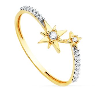 Anillo en Oro Bicolor 18K Aro Entreabierto con Estrellas