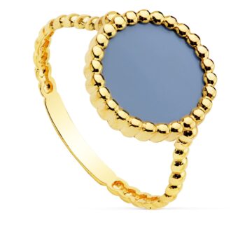 Anillo Gallones Oro Amarillo 18K con Placa 10mm Ágata