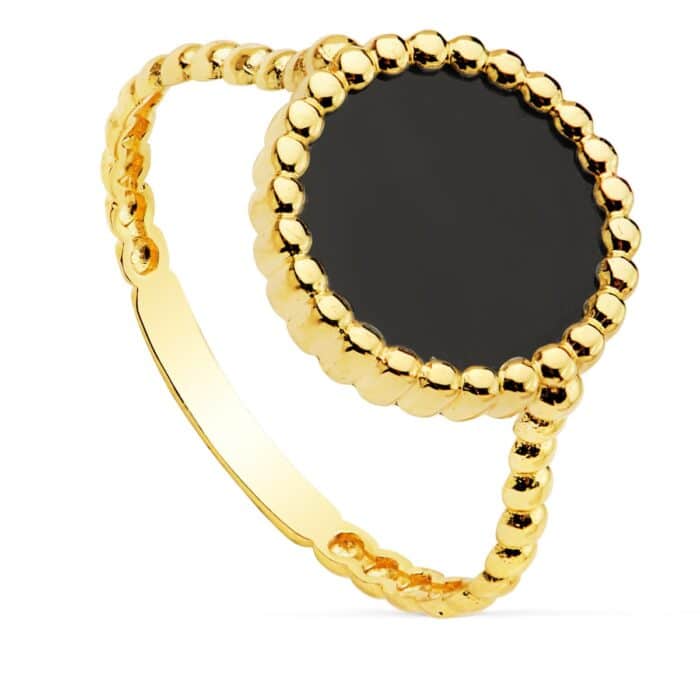 Anillo Gallones Oro Amarillo 18K con Placa 10 mm Ónix - Imagen 1