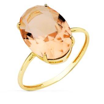 Anillo Oro Amarillo 18 Quilates Piedra Oval 14 x 10 mm Color Kuncita