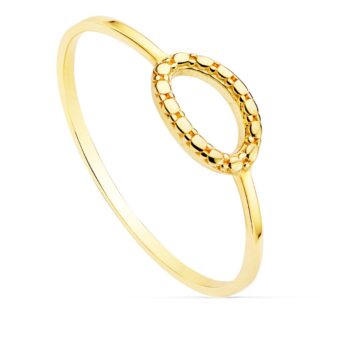 Anillo en Oro Amarillo 18K Aro Fino con Motivo Oval Tallado 8x5 mm