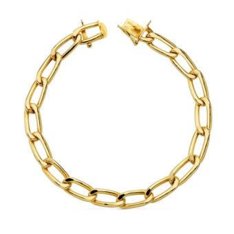 Pulsera Hombre 22 cm Eslabones Lisos Tipo Bilbao en Oro Amarillo 18K Hueca