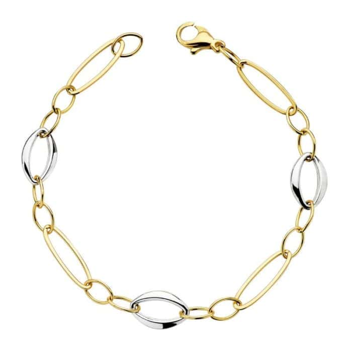 Pulsera Hueca en Oro Bicolor 18 Quilates con Eslabones Ovales - Imagen 1