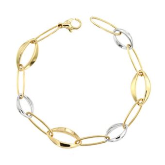 Pulsera en Oro Bicolor 18 Quilates Eslabones Ovales de Diferente Tamaño