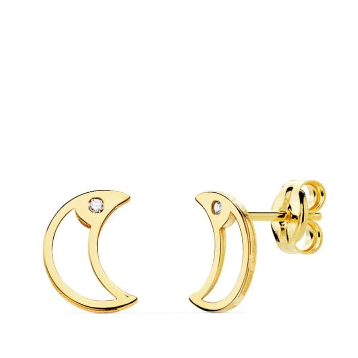 Pendientes 8 x 6 mm Oro Amarillo 18 Quilates Luna con Circonita - Imagen 1