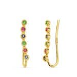 Pendientes 17 x 2 mm Oro Amarillo 18 Quilates Trepadores Chatones con Circonitas de Color