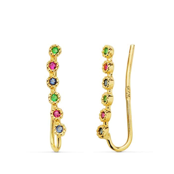 Pendientes 17 x 2 mm Oro Amarillo 18 Quilates Trepadores Chatones con Circonitas de Color - Imagen 1