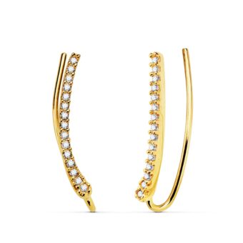 Pendientes Trepadores 17 x 1 mm en Oro Amarillo de 18 Quilates con Circonitas