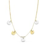 Collar de Oro Bicolor 18 Quilates con 5 Ositos Colgantes en Amarillo y Blanco Alternados