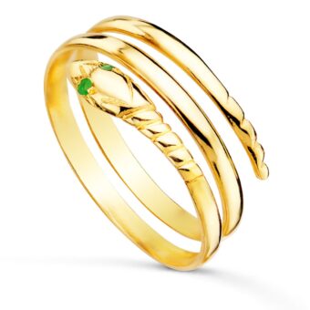Anillo Mujer Serpiente en Oro Amarillo 18 Quilates Verde