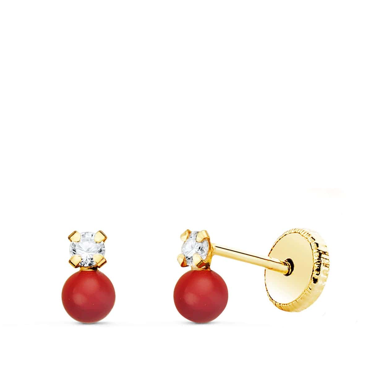 10438-ca Pendientes "Tu y Yo" 5x3 mm Oro Amarillo 18K Coralina y Circonitas - Imagen 1