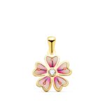 Colgante 13 x 11 mm Oro Amarillo 18K Flor Esmalte Rosa