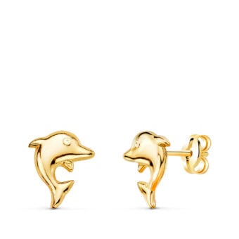 Pendientes 8 x 6 mm Oro Amarillo 18 Quilates Delfines