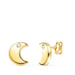 Pendientes 9 x 8 mm en Oro Amarillo 18 Quilates Media Luna Circonita